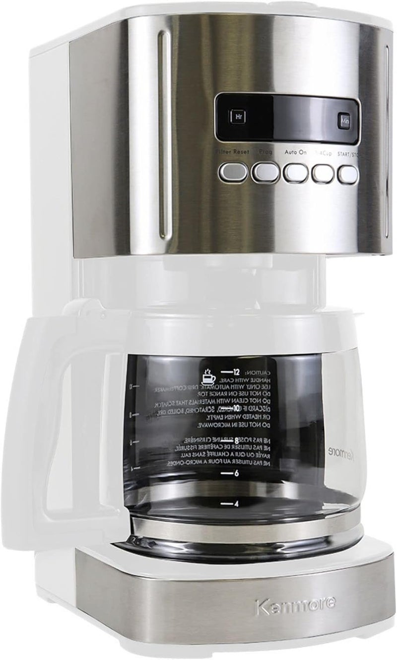 Koolatron Kenmore drip Coffee Maker - 12 Cup programmable cafe machine with glass pot, regular & bold brew, auto shut off large water reservoir, reusable filter, kitchen appliances for cafeteria barista, White - Image 1